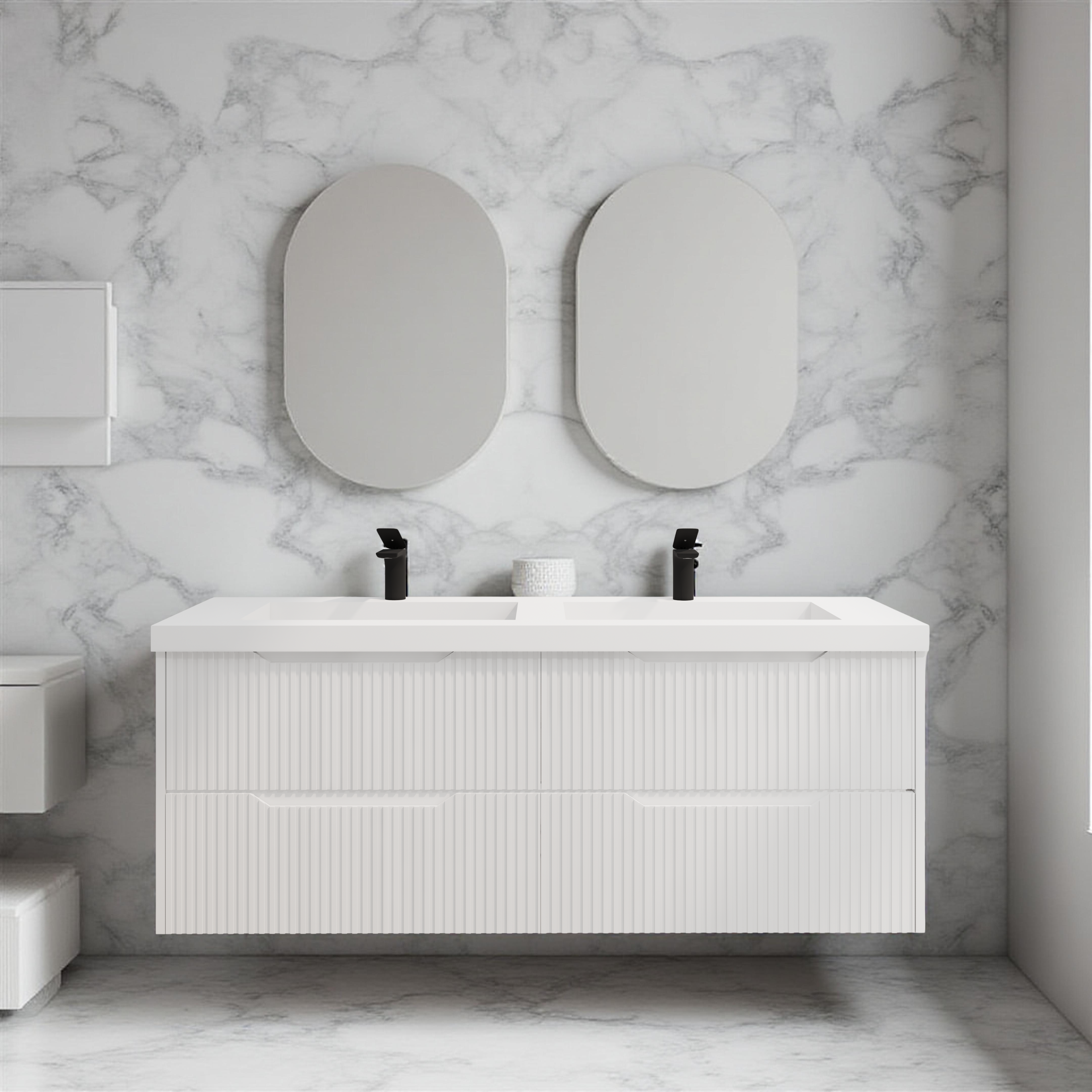 RIVA BALI MATTE WHITE 1500MM DOUBLE BOWL WALL HUNG VANITY
