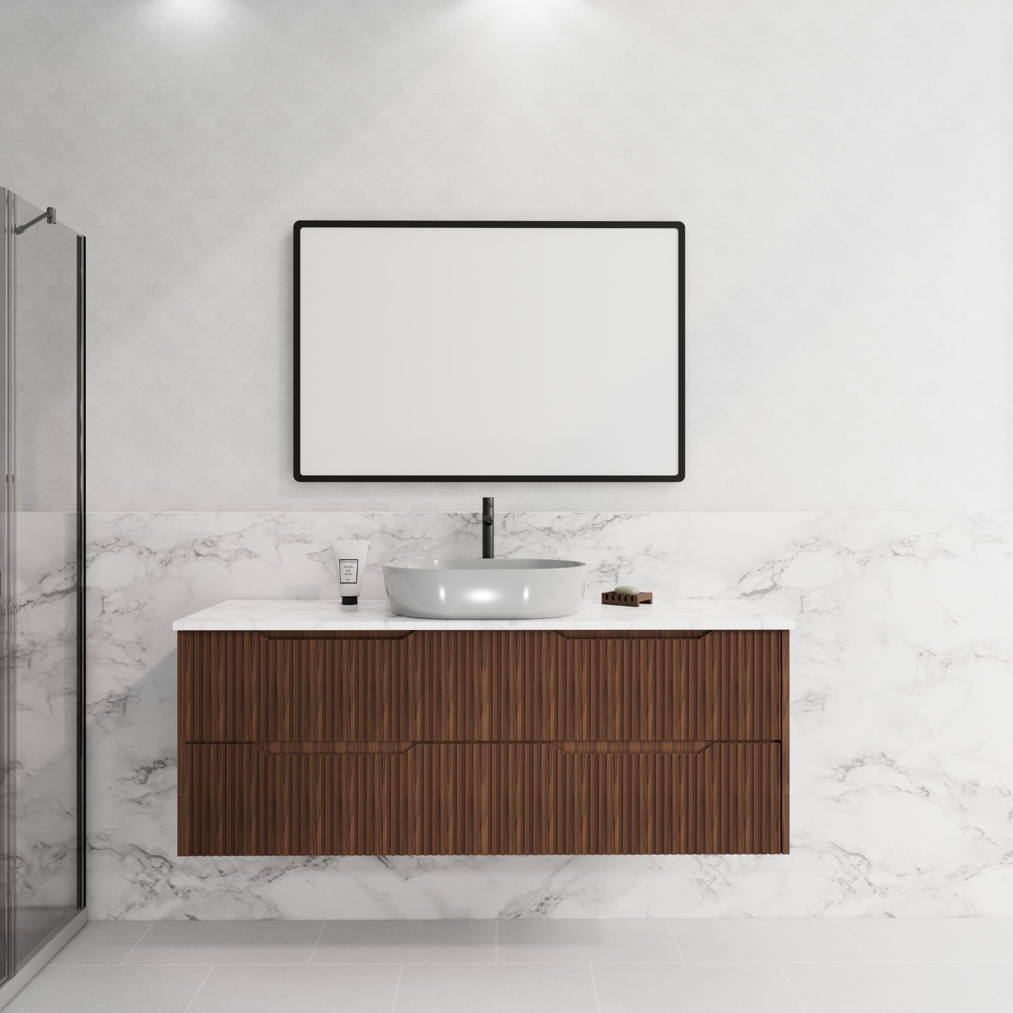 RIVA BALI BROWN OAK 1500MM SINGLE BOWL WALL HUNG VANITY