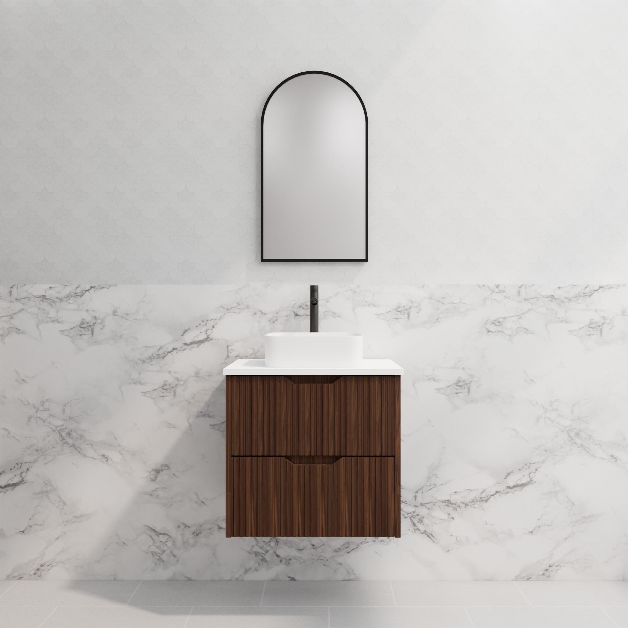 RIVA BALI BROWN OAK 600MM SINGLE BOWL WALL HUNG VANITY