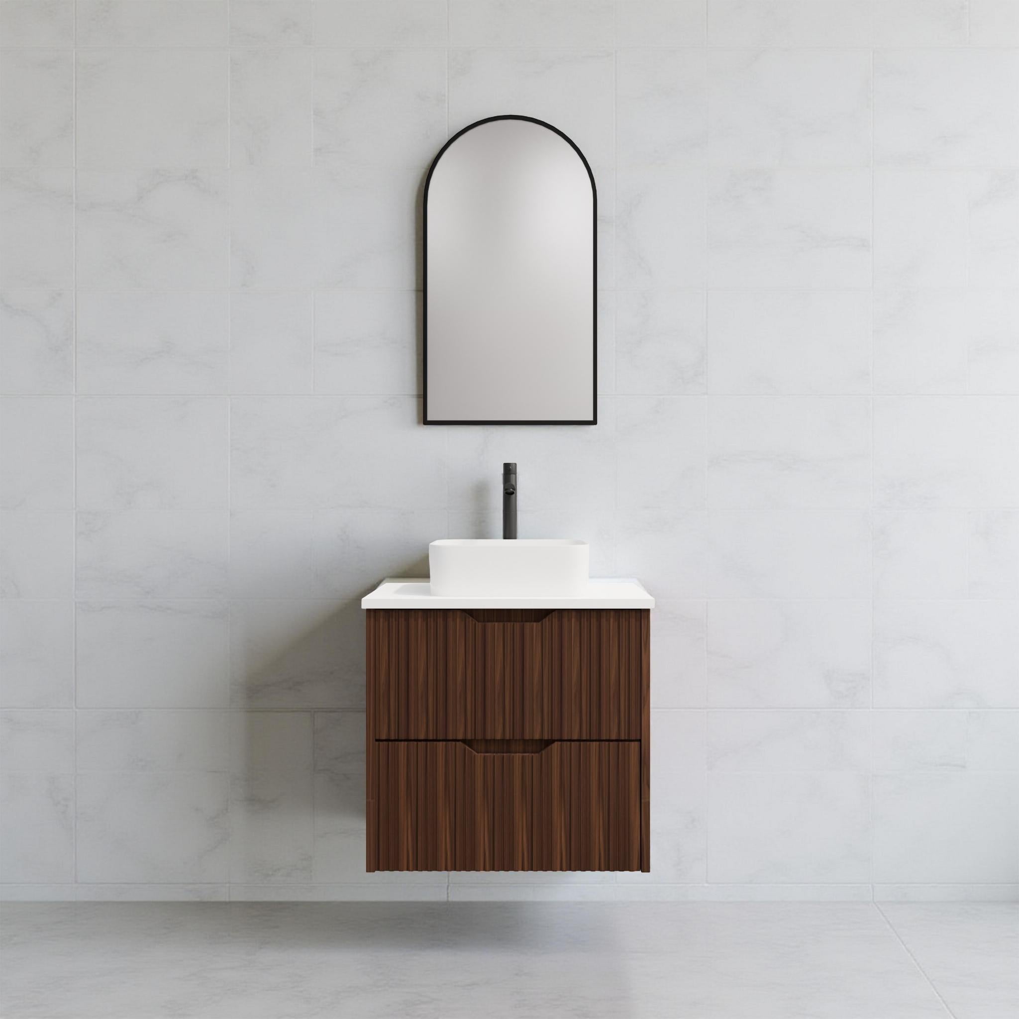 RIVA BALI BROWN OAK 600MM SINGLE BOWL WALL HUNG VANITY