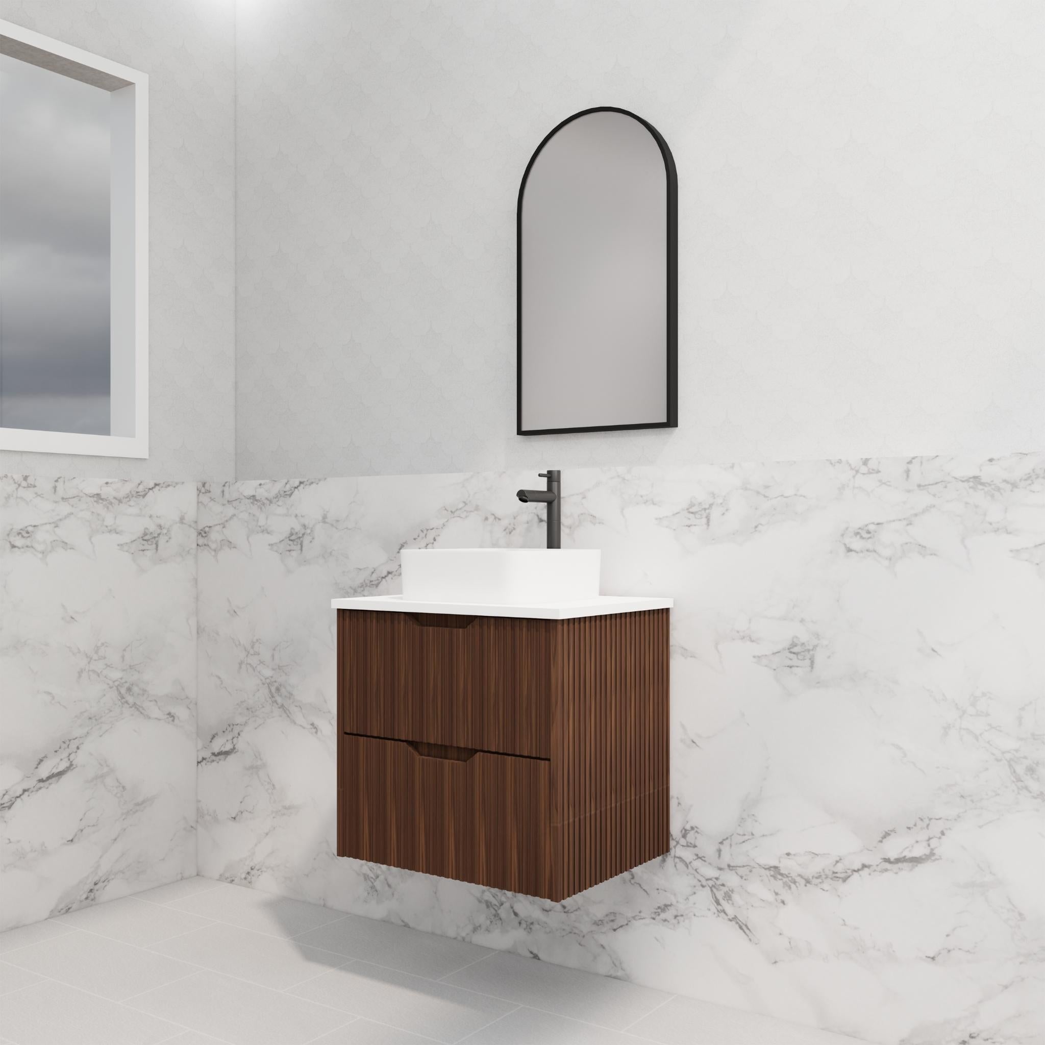 RIVA BALI BROWN OAK 600MM SINGLE BOWL WALL HUNG VANITY