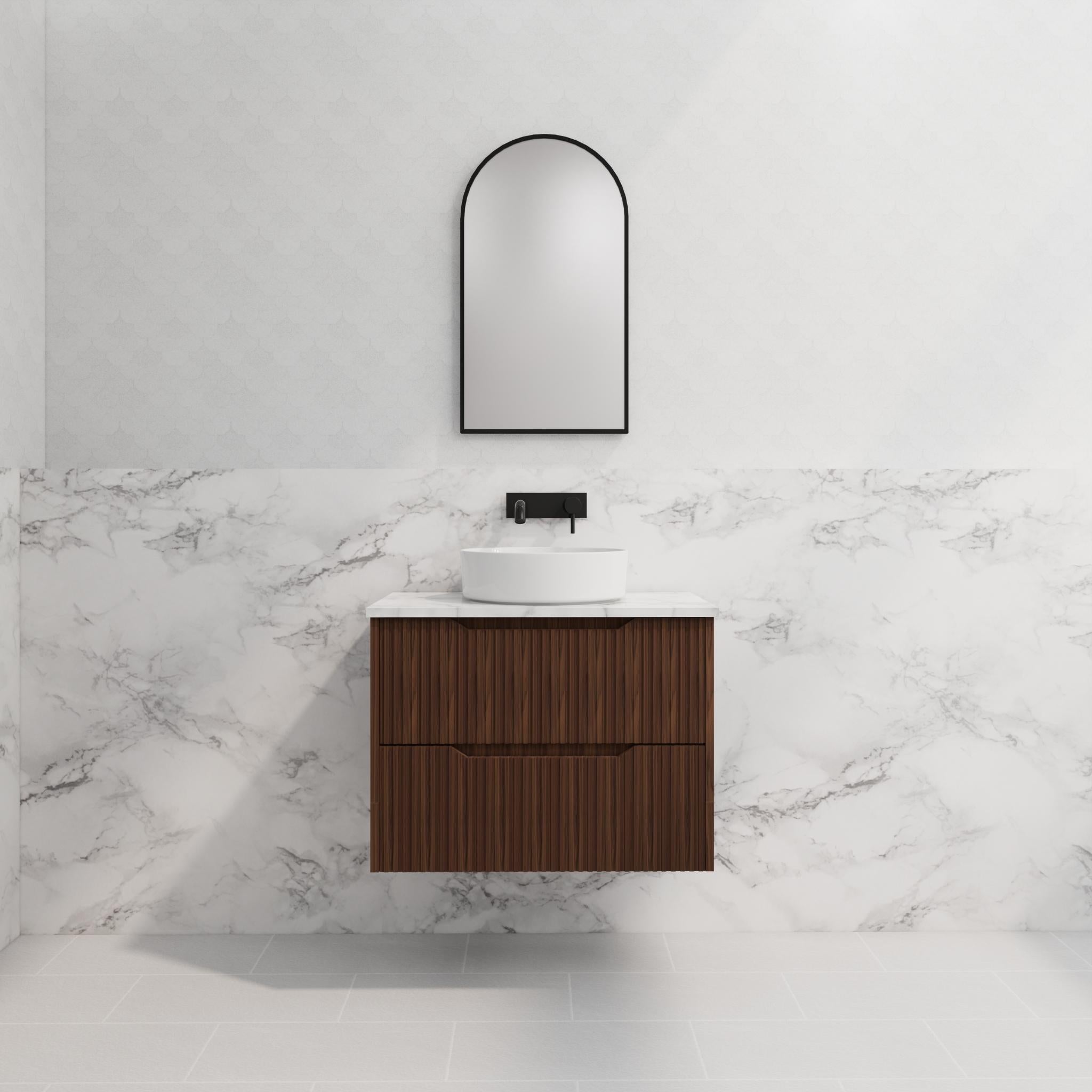 RIVA BALI BROWN OAK 750MM SINGLE BOWL WALL HUNG VANITY