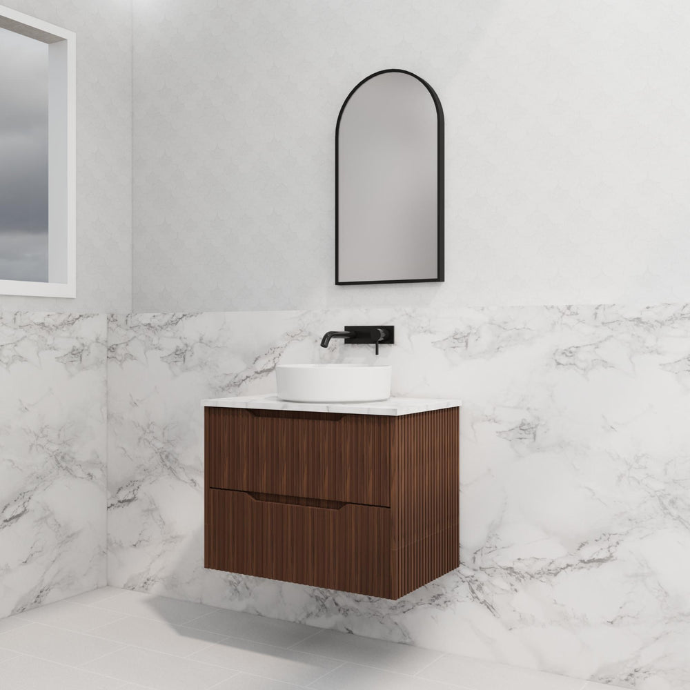 RIVA BALI BROWN OAK 750MM SINGLE BOWL WALL HUNG VANITY