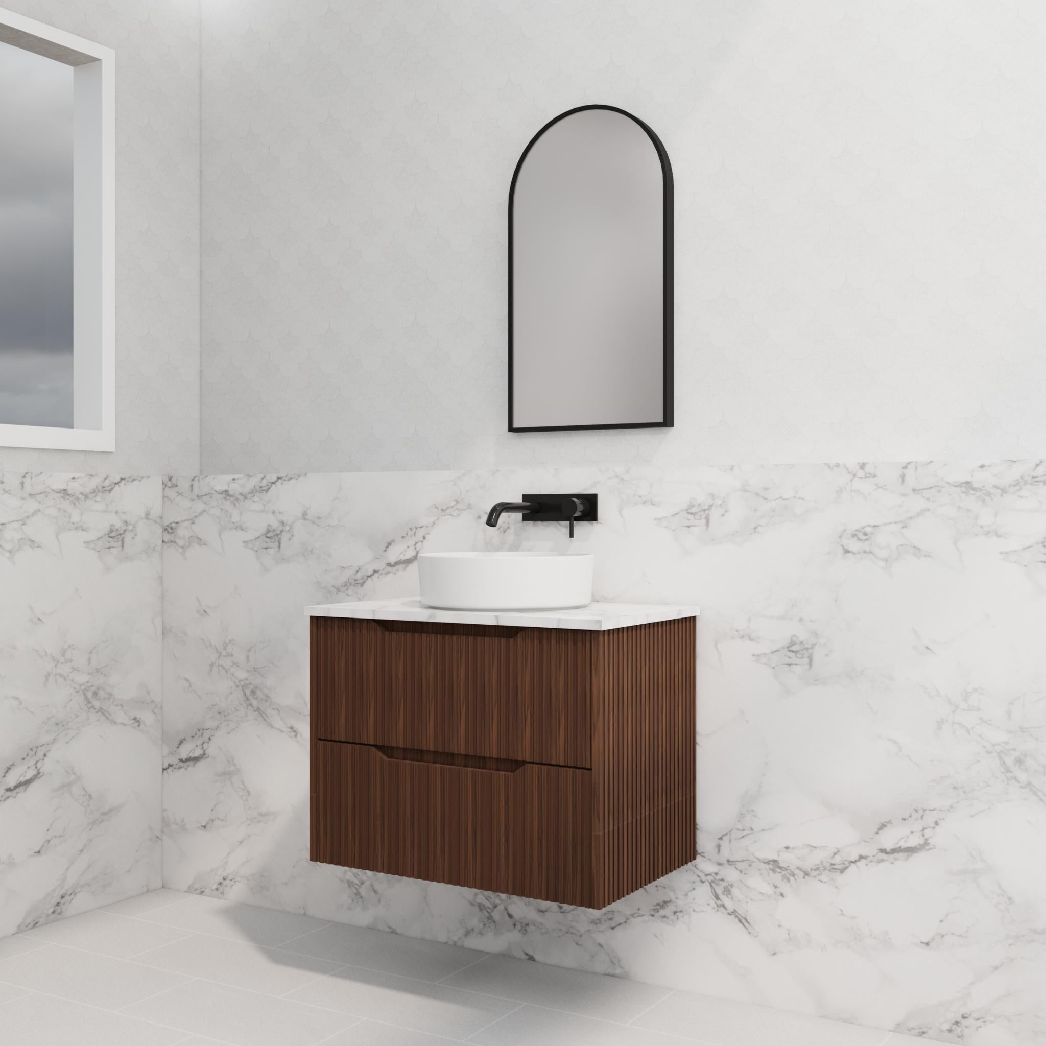 RIVA BALI BROWN OAK 750MM SINGLE BOWL WALL HUNG VANITY