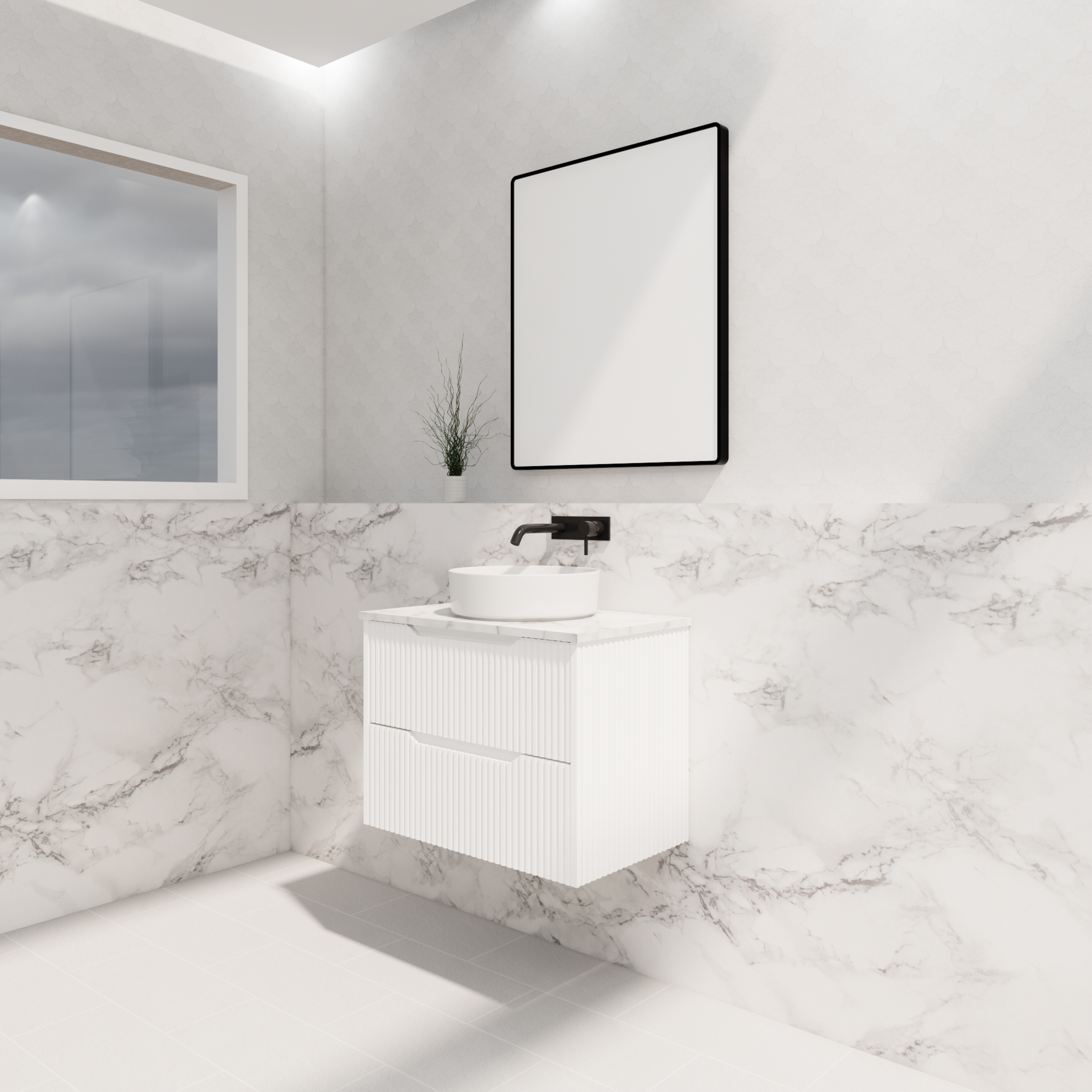 RIVA BALI MATTE WHITE 750MM SINGLE BOWL WALL HUNG VANITY