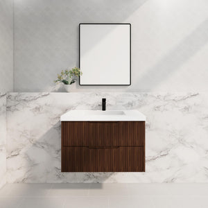 RIVA BALI BROWN OAK 900MM SINGLE BOWL WALL HUNG VANITY