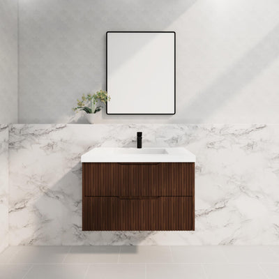 RIVA BALI BROWN OAK 900MM SINGLE BOWL WALL HUNG VANITY