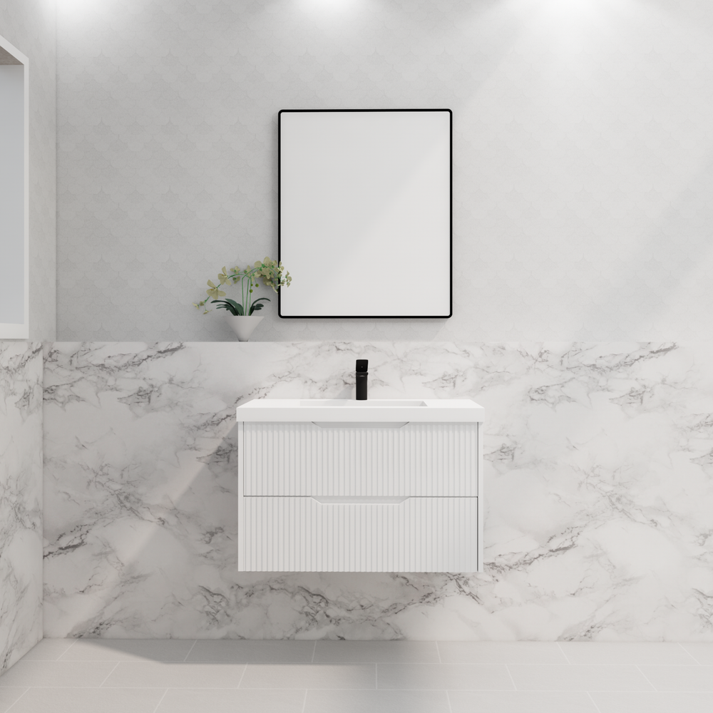 RIVA BALI MATTE WHITE 900MM SINGLE BOWL WALL HUNG VANITY
