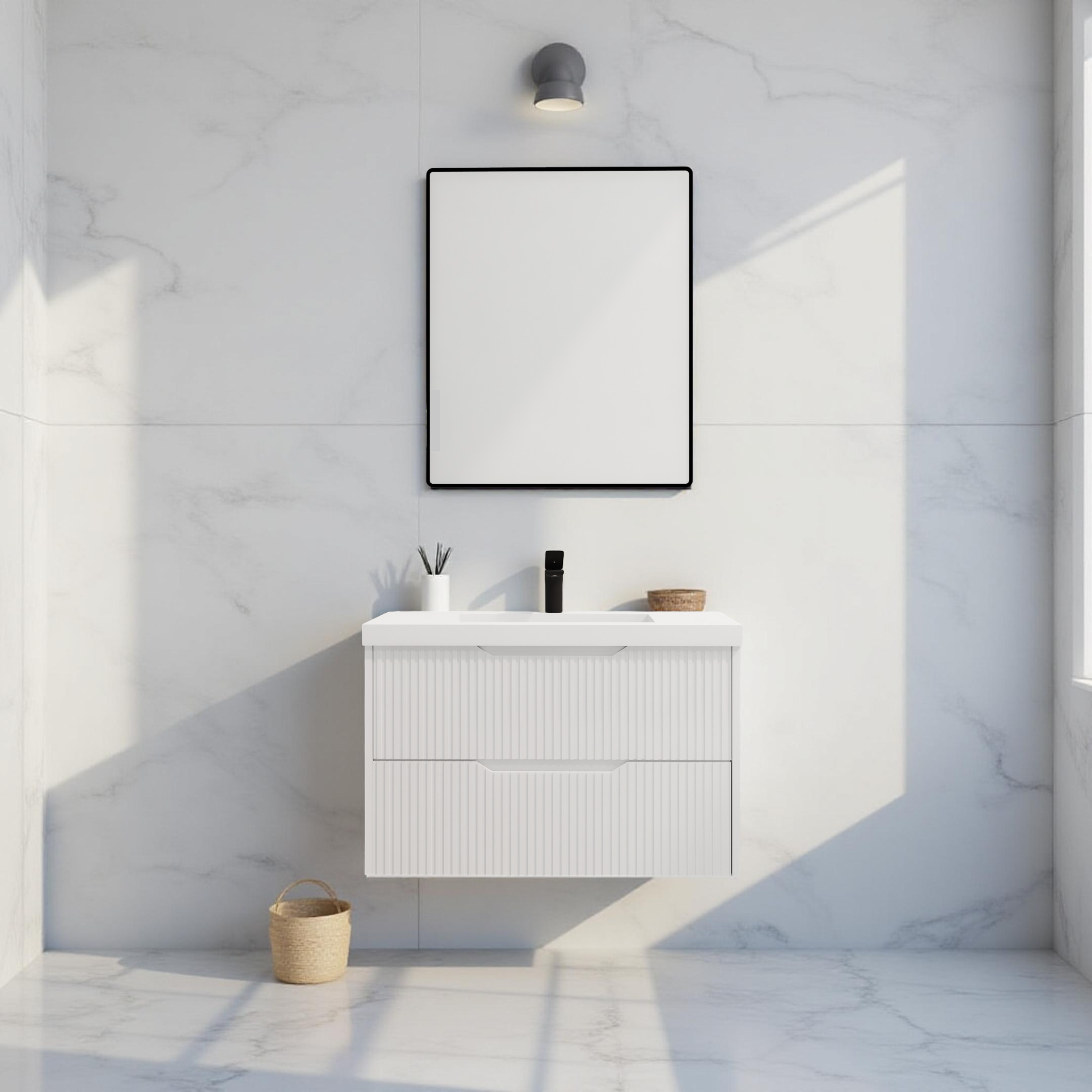 RIVA BALI MATTE WHITE 900MM SINGLE BOWL WALL HUNG VANITY