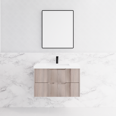 RIVA BALI WHITE OAK 900MM SINGLE BOWL WALL HUNG VANITY