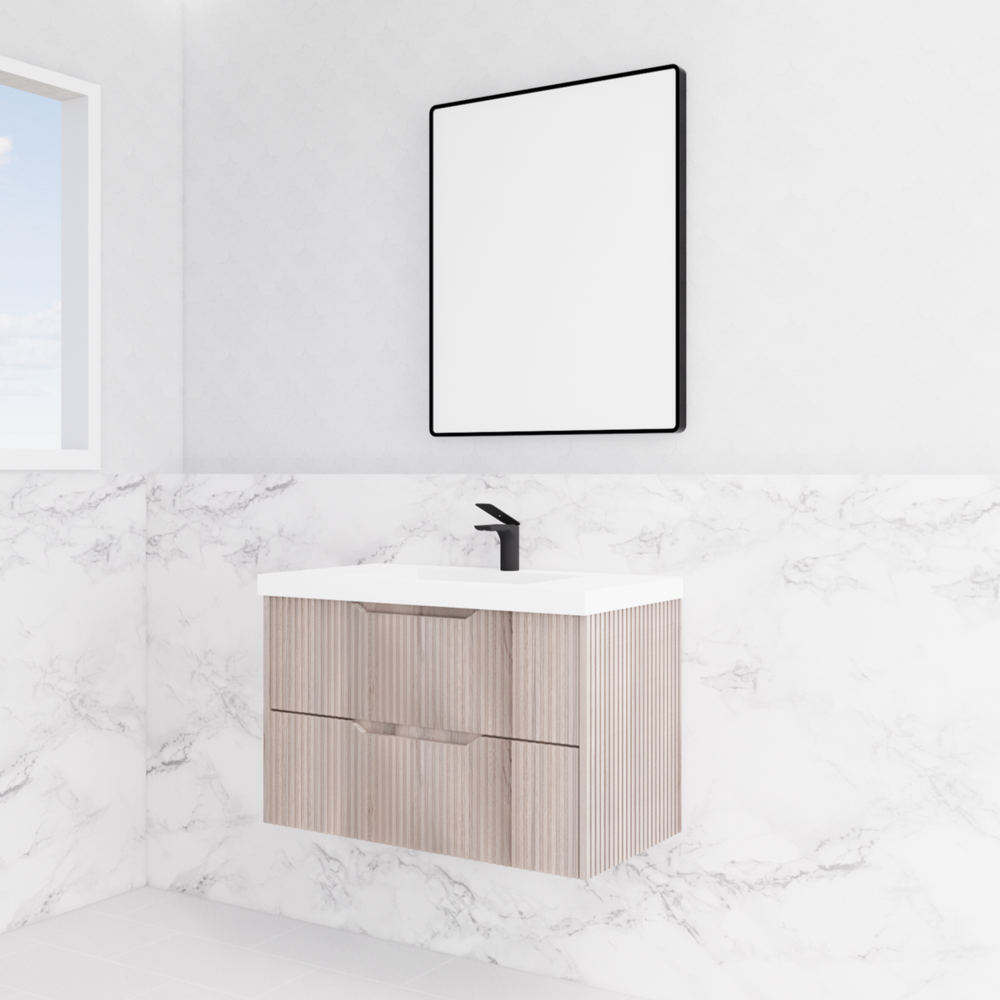 RIVA BALI WHITE OAK 900MM SINGLE BOWL WALL HUNG VANITY