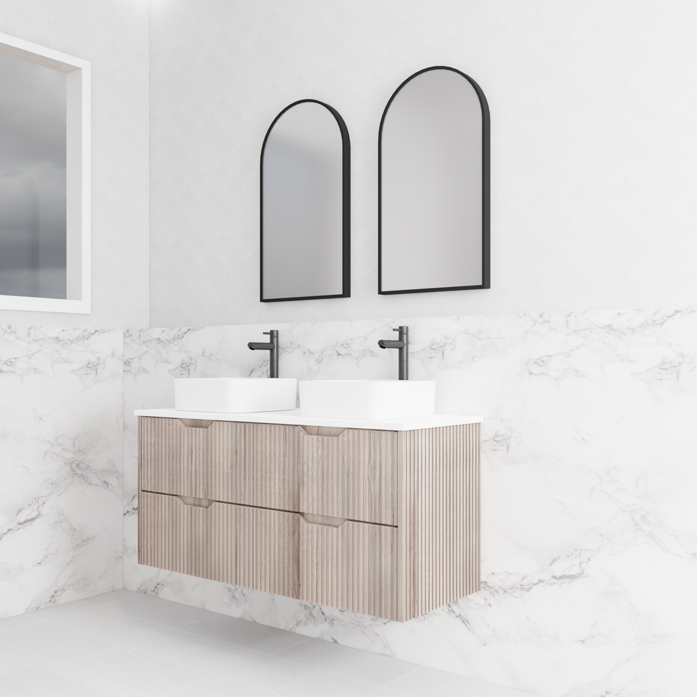 RIVA BALI WHITE OAK 1200MM DOUBLE BOWL WALL HUNG VANITY