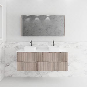 RIVA BALI WHITE OAK 1500MM DOUBLE BOWL WALL HUNG VANITY
