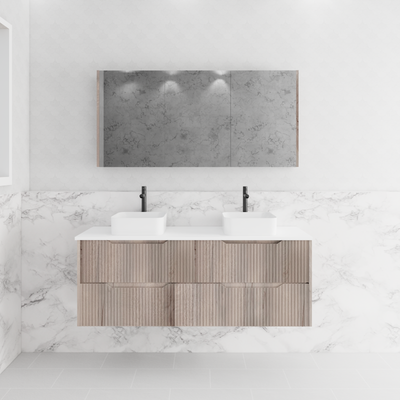 RIVA BALI WHITE OAK 1500MM DOUBLE BOWL WALL HUNG VANITY