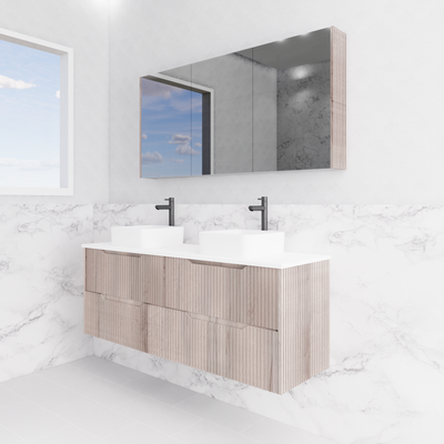 RIVA BALI WHITE OAK 1500MM DOUBLE BOWL WALL HUNG VANITY