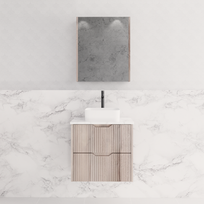 RIVA BALI WHITE OAK 600MM SINGLE BOWL WALL HUNG VANITY