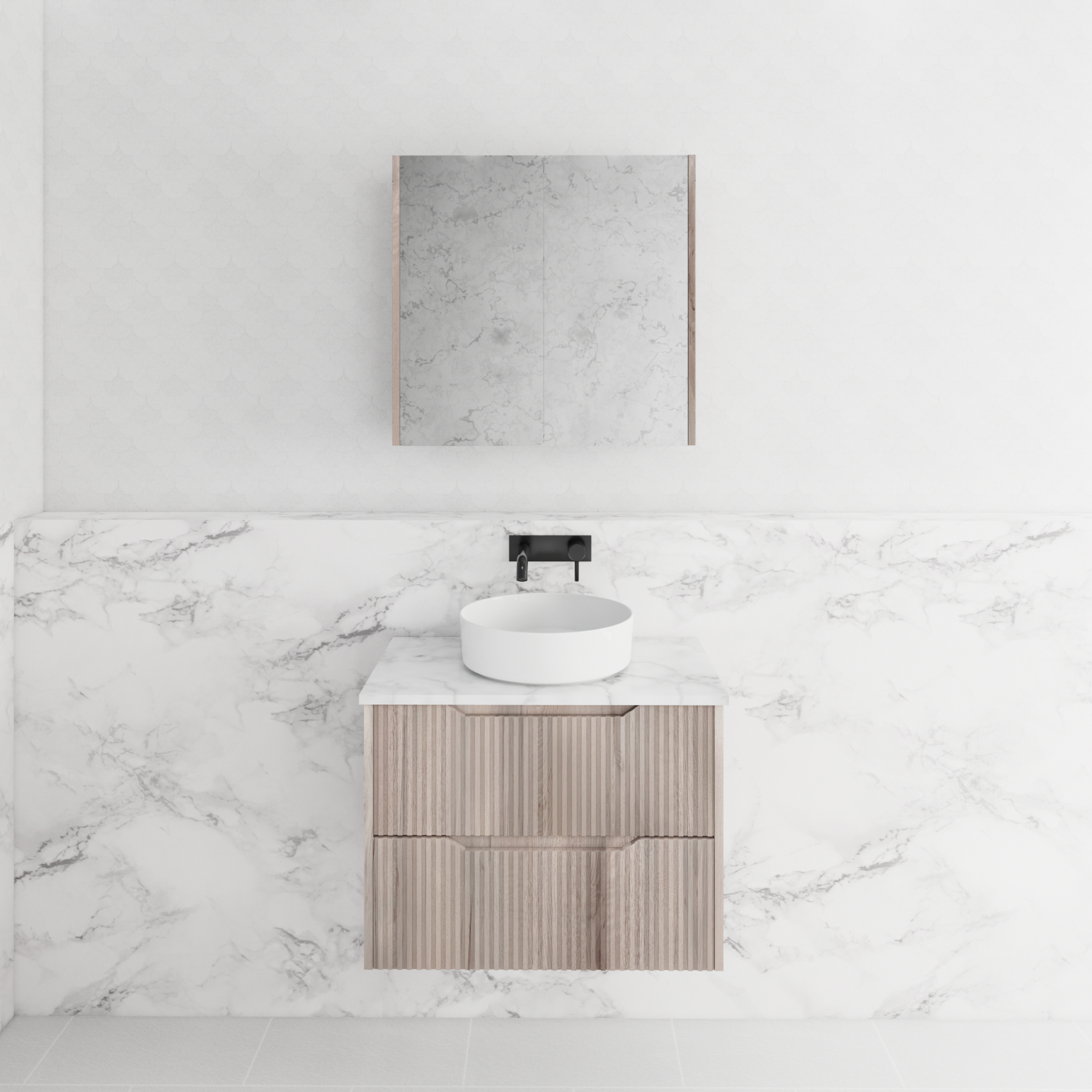 RIVA BALI WHITE OAK 750MM SINGLE BOWL WALL HUNG VANITY