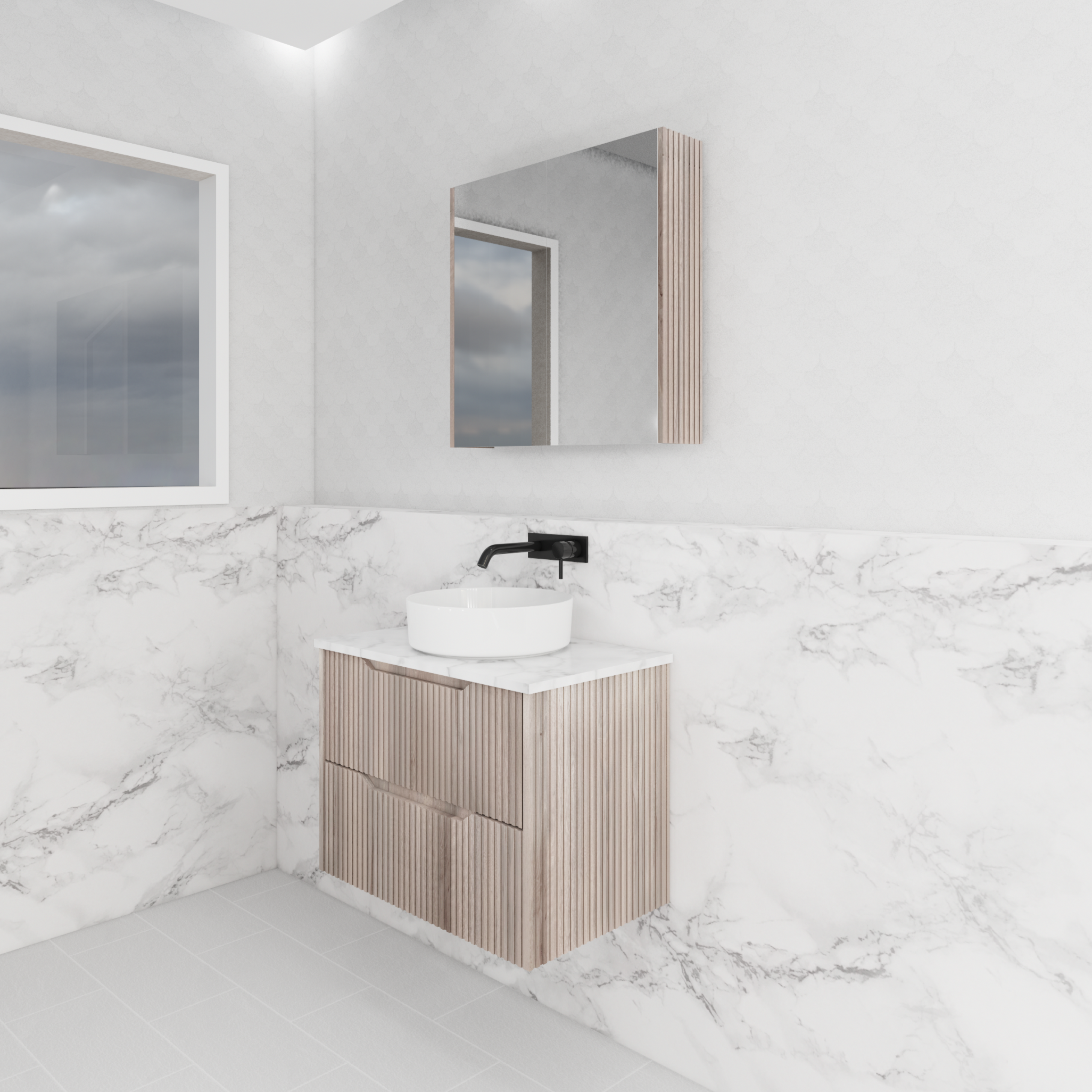 RIVA BALI WHITE OAK 750MM SINGLE BOWL WALL HUNG VANITY