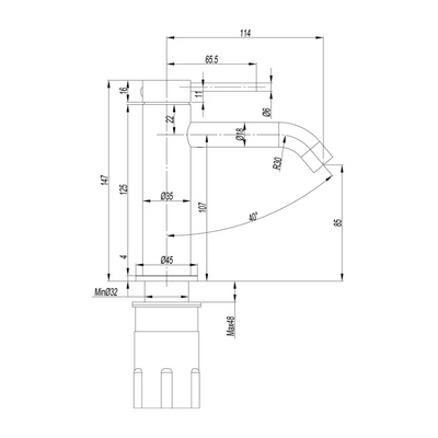 AMOZA LEAD FREE CURVED BASIN MIXER 147MM BRUSHED GOLD