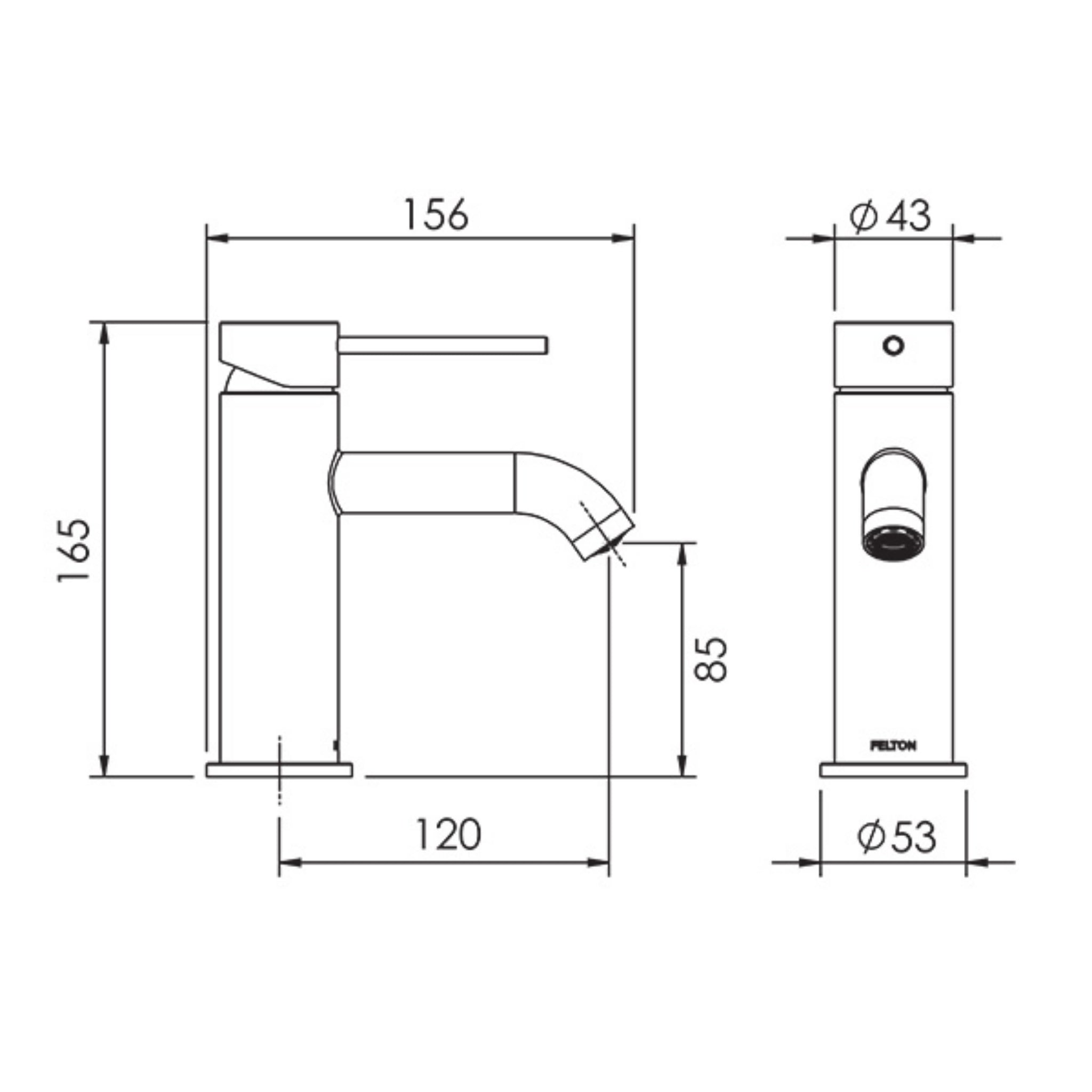FELTON LINEA BASIN MIXER 165MM BRUSHED GUN METAL