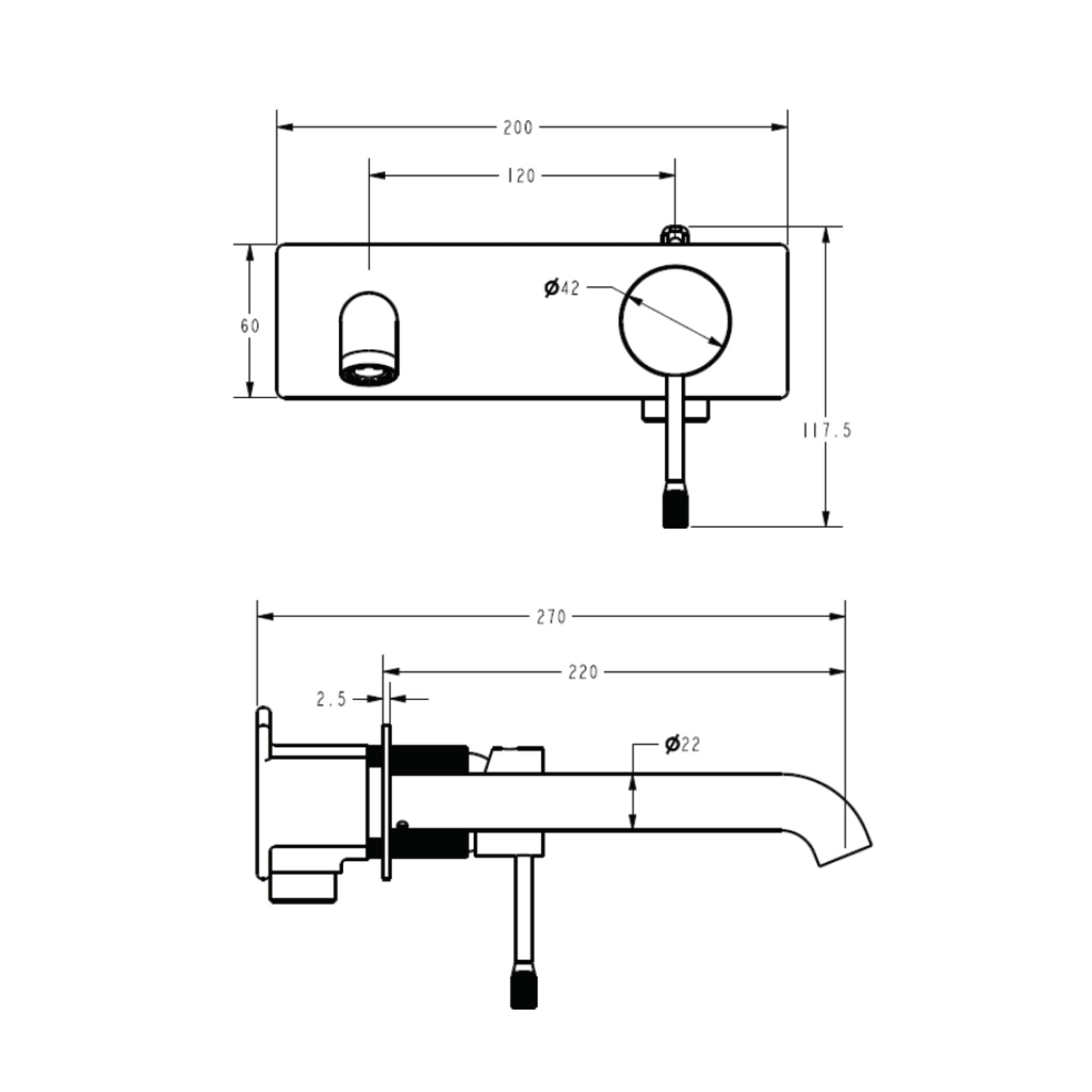 IKON LINIE LEAD FREE WALL BASIN MIXER TRIM KIT WITH ROUGH IN BODY 200MM GUN METAL