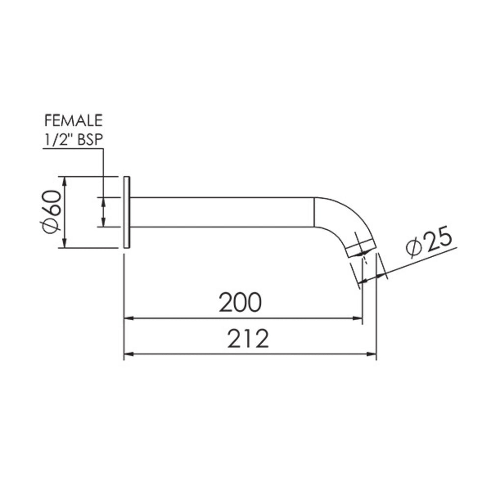 FELTON LINEA BATH SPOUT 200MM BRUSHED NICKEL