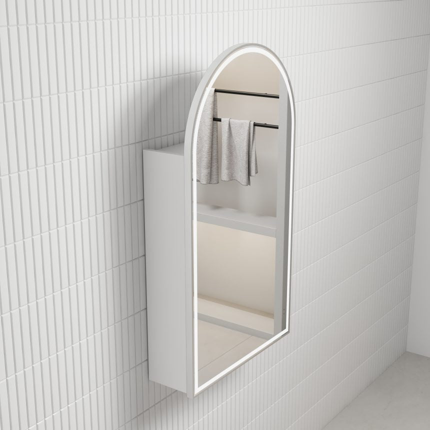 AULIC CANTERBURY BRUSHED NICKEL FRAMED MATTE WHITE LED SHAVING CABINET 900MM