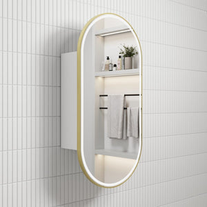 AULIC BEAU MONDE BRUSHED GOLD FRAMED MATTE WHITE LED SHAVING CABINET 450X900MM