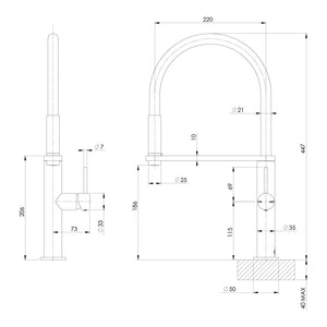 PHOENIX BLIX FLEXIBLE HOSE SINK MIXER 447MM BRUSHED GOLD