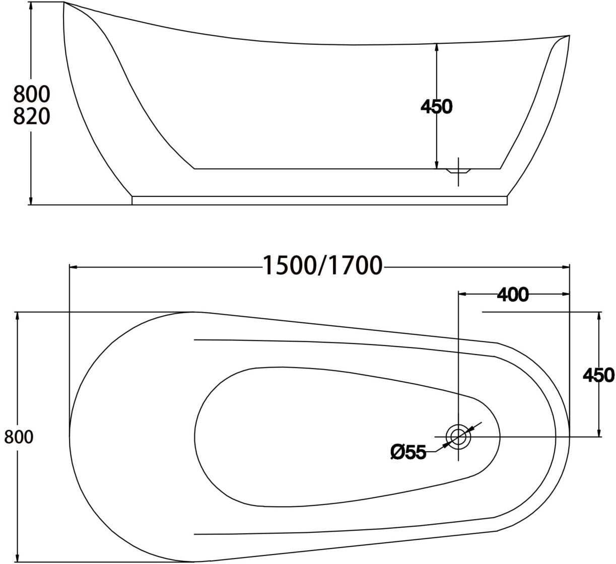 RIVA BELLA FREESTANDING BATHTUB GLOSS WHITE (AVAILABLE IN 1500MM AND 1700MM)