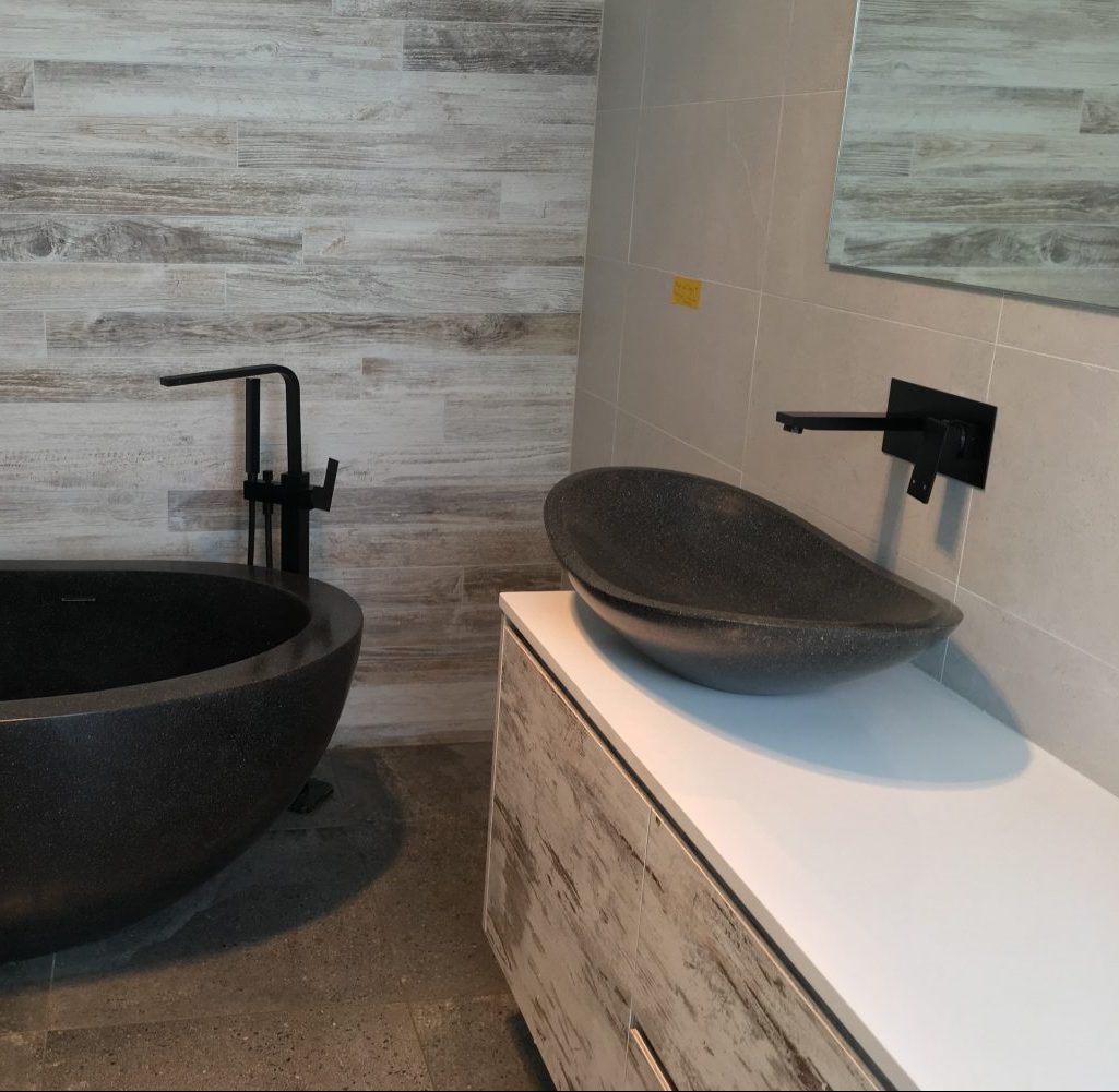 PIETRA BIANCA BOAT ABOVE COUNTER STONE BASIN WITH CUSTOM COLOURS 750MM