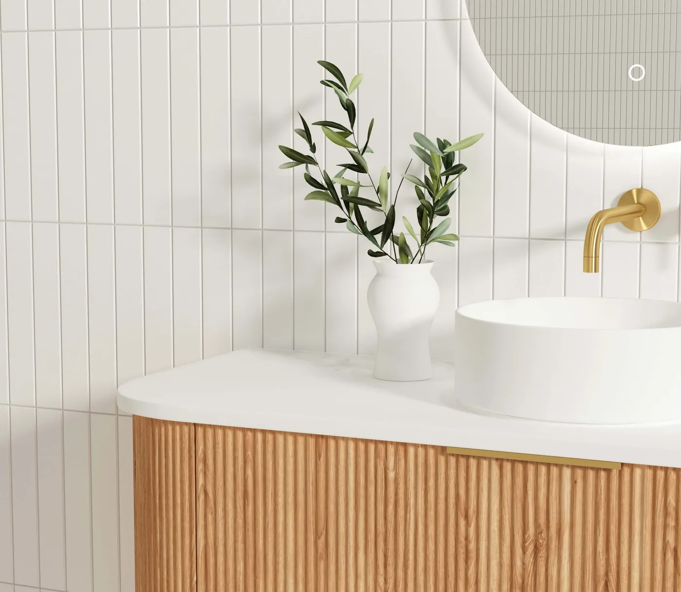 OTTI BONDI WOODLAND OAK FLUTED 1200MM CURVE SINGLE BOWL WALL HUNG VANITY