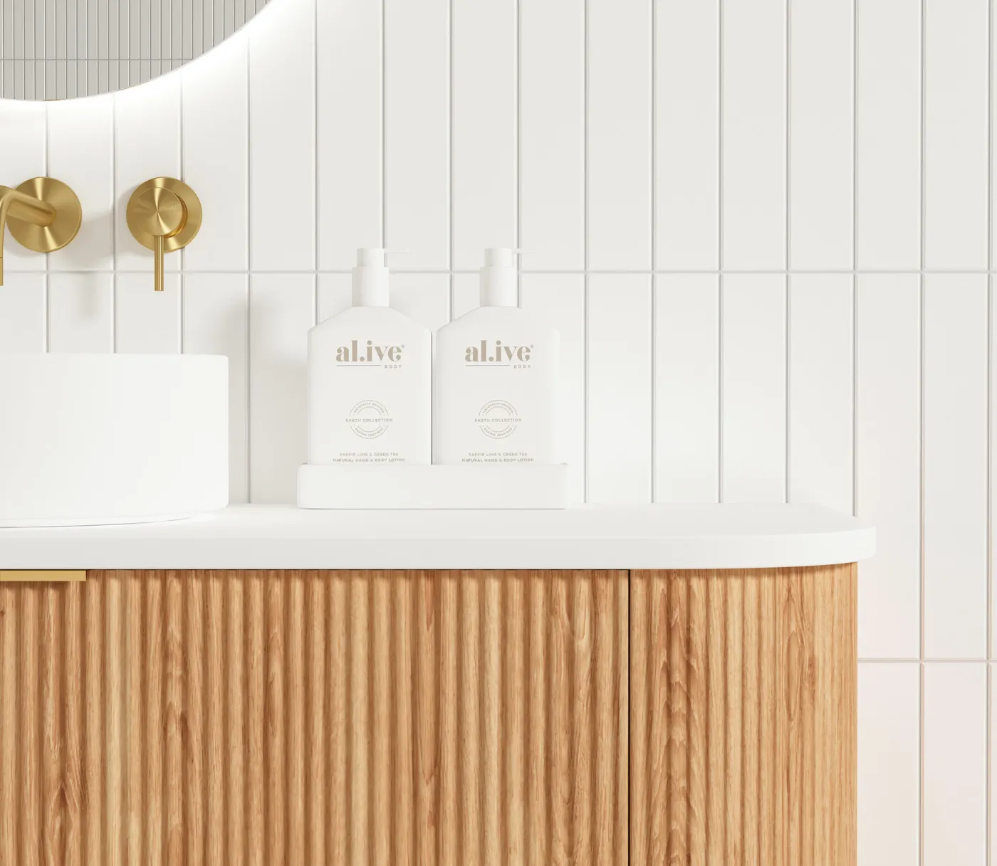 OTTI BONDI WOODLAND OAK FLUTED 1500MM CURVE DOUBLE BOWL WALL HUNG VANITY