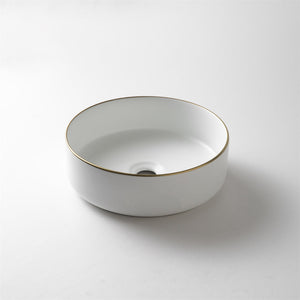 CLAYA ROUND ABOVE COUNTER BASIN MATTE WHITE GOLD RIM 360MM
