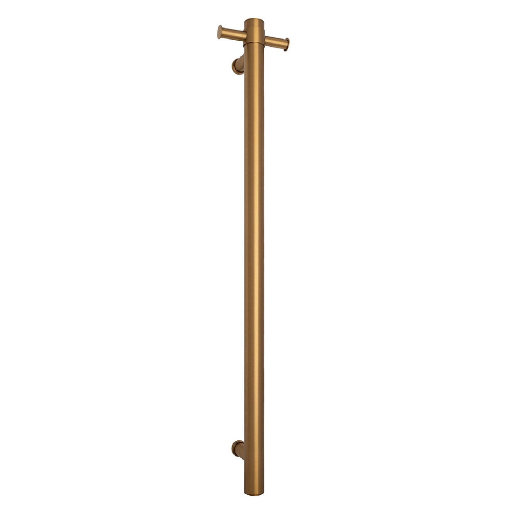 THERMOGROUP ROUND VERTICAL SINGLE HEATED TOWEL RAIL 900MM BRUSHED GOLD