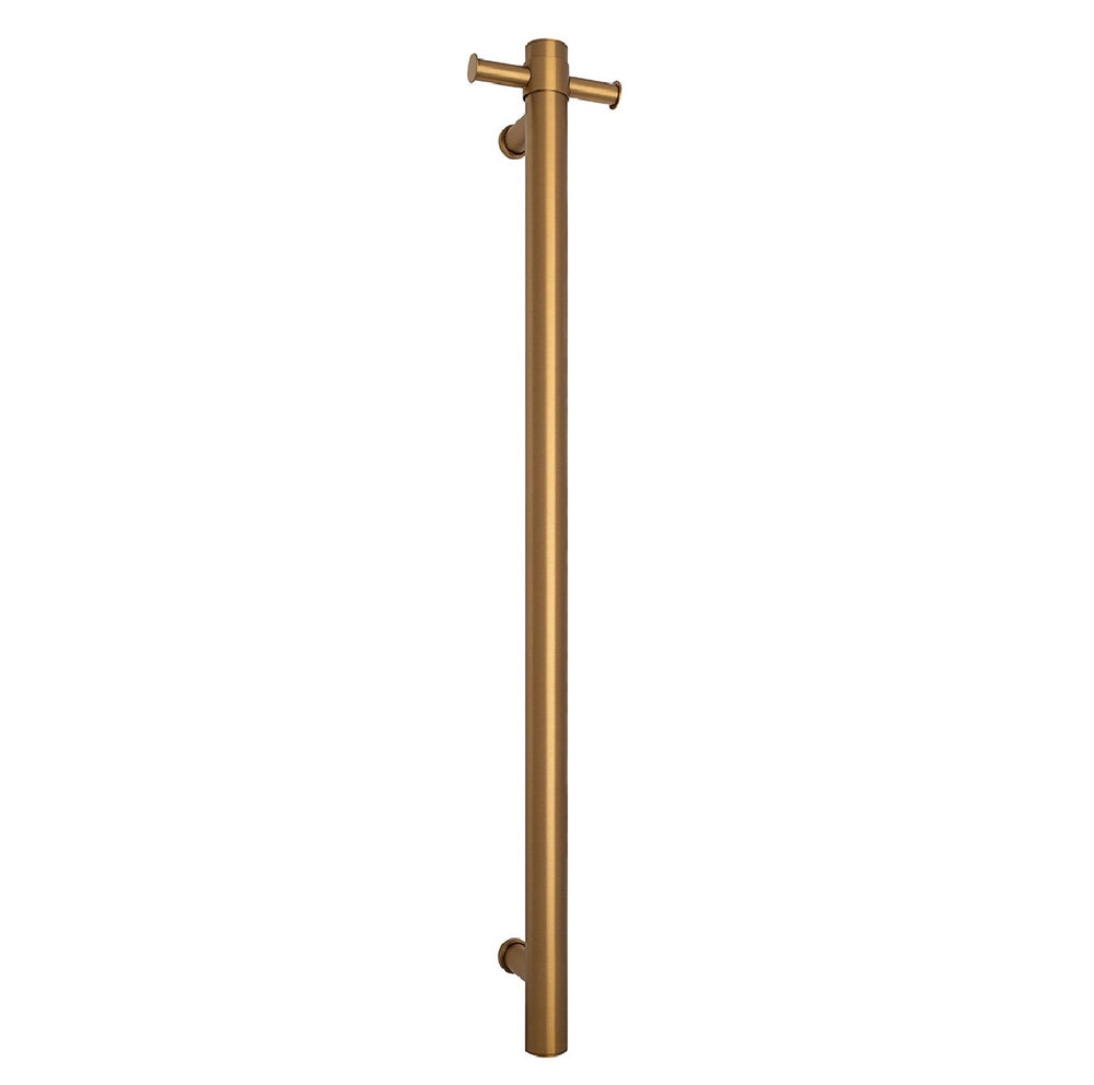 THERMOGROUP ROUND VERTICAL SINGLE HEATED TOWEL RAIL 900MM BRUSHED GOLD