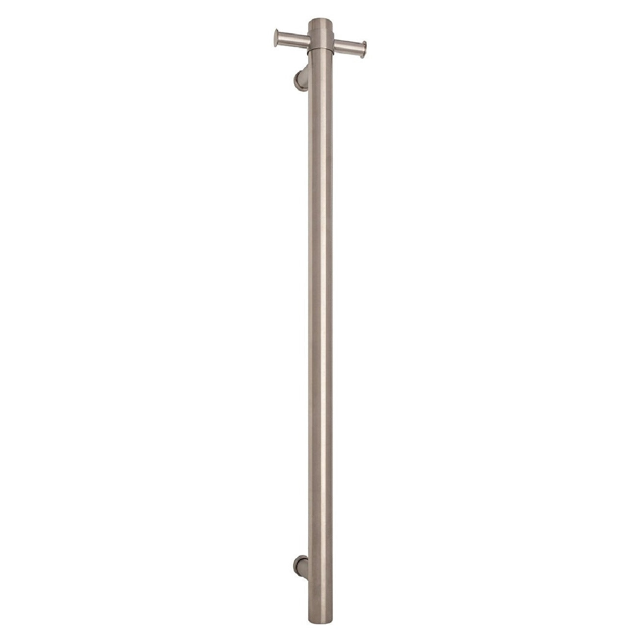 THERMOGROUP ROUND VERTICAL SINGLE HEATED TOWEL RAIL 900MM BRUSHED STAINLESS STEEL