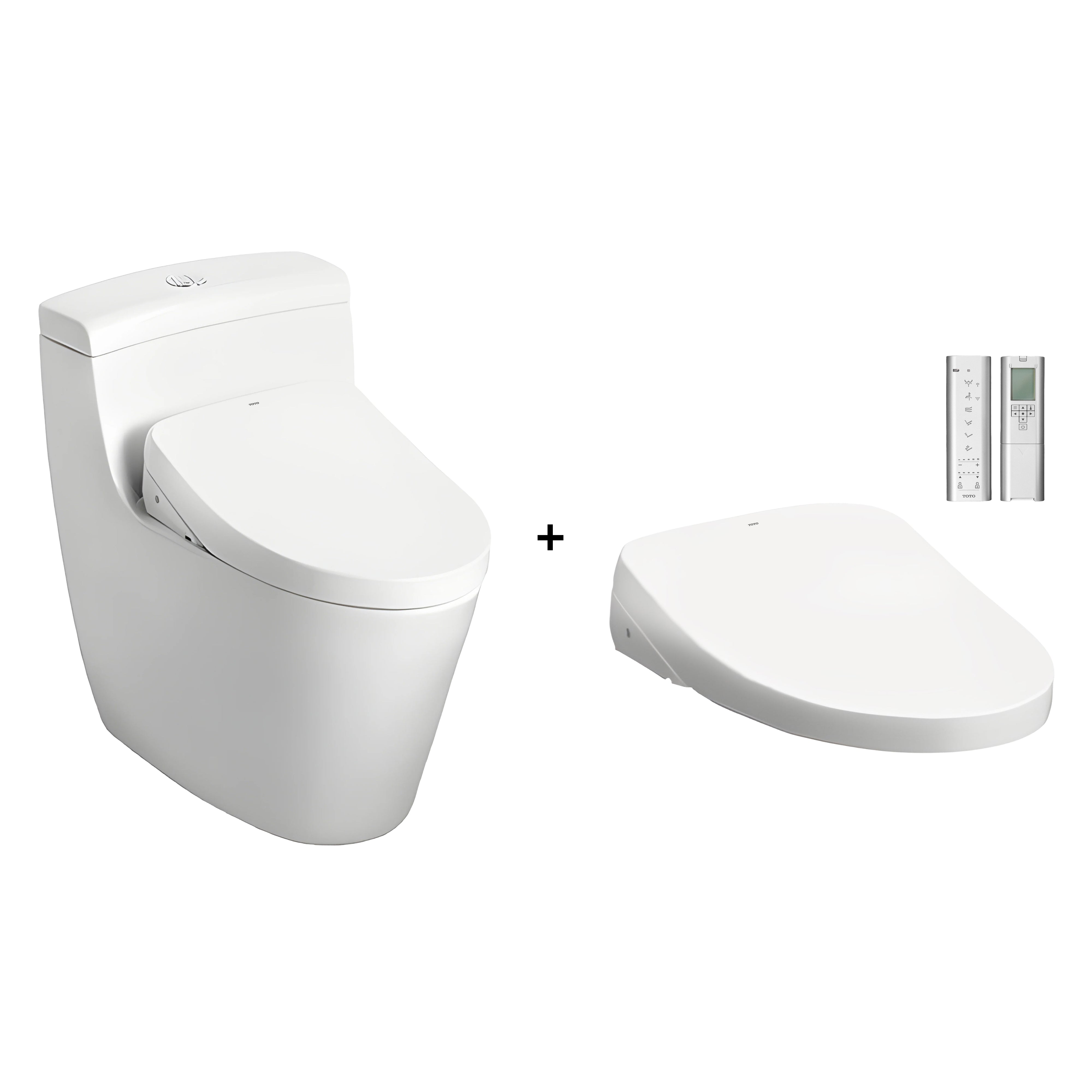 TOTO ONE-PIECE TOILET SUITE AND WASHLET W/ REMOTE AND AUTOLID PACKAGE ELONGATED GLOSS WHITE
