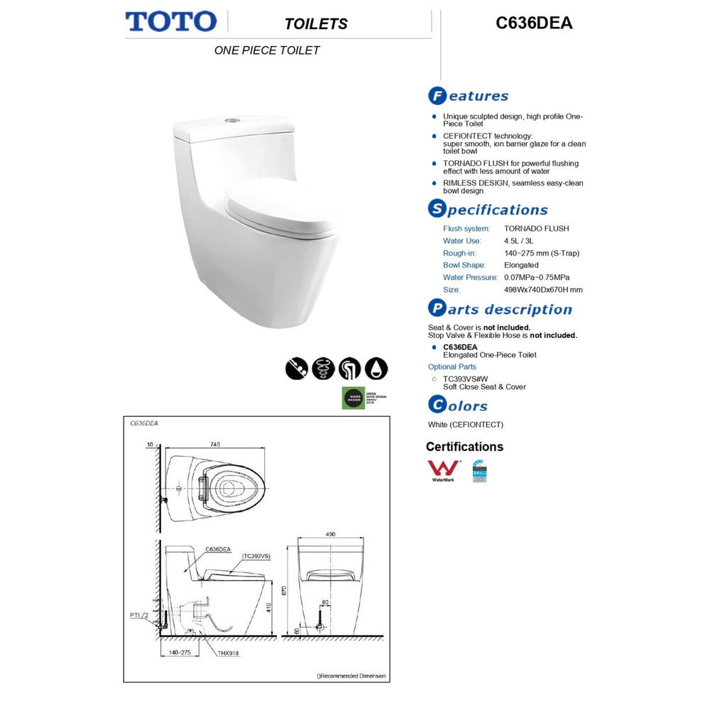 TOTO ONE-PIECE TOILET SUITE GLOSS WHITE