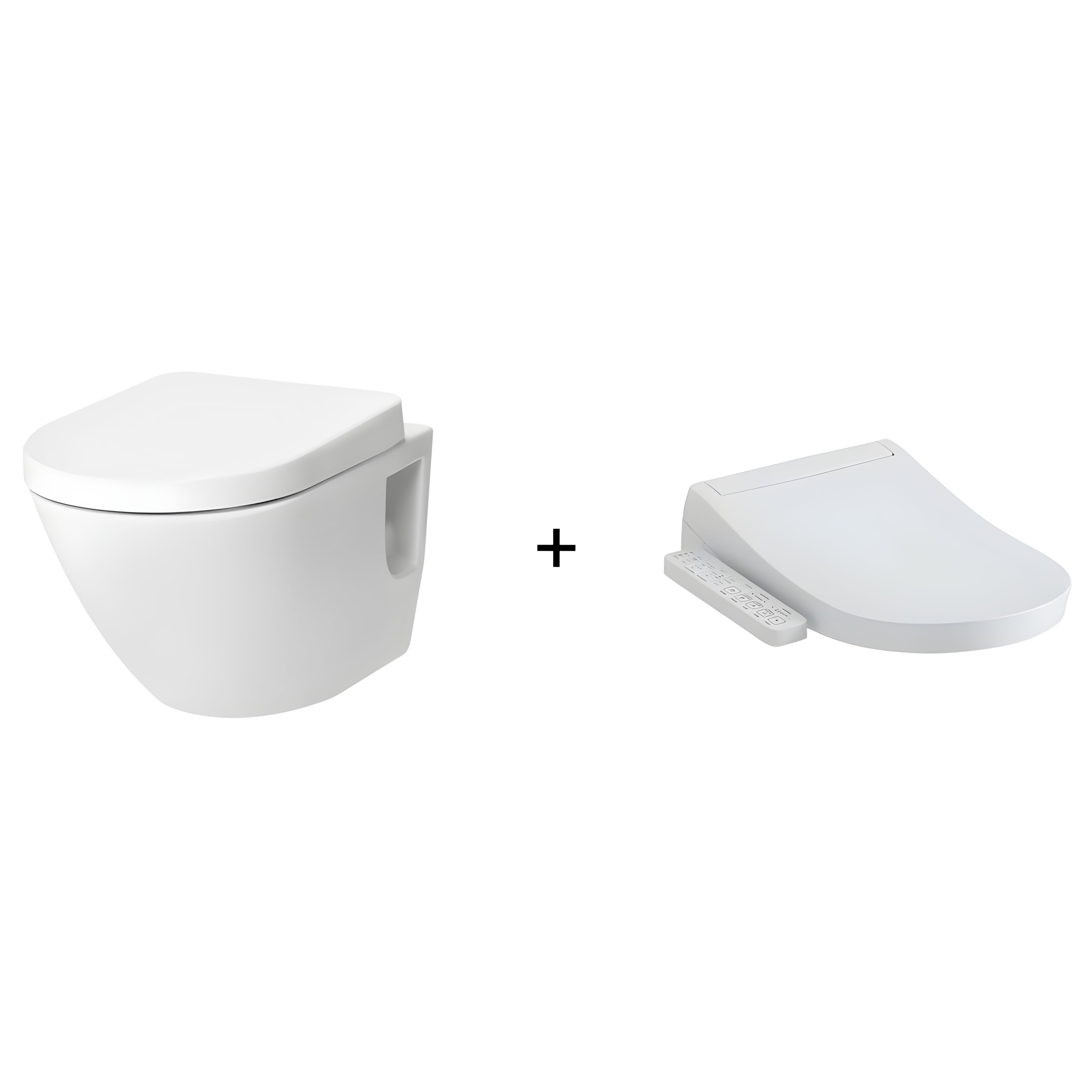 TOTO BASIC+ WALL HUNG TOILET AND S2 WASHLET W/ SIDE CONTROL PACKAGE D-SHAPED GLOSS WHITE