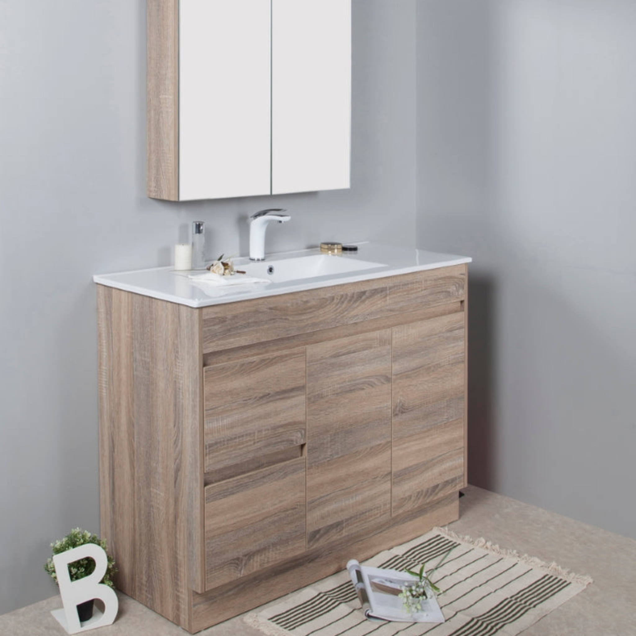 AULIC GRACE WHITE OAK 1200MM SINGLE BOWL FLOOR STANDING VANITY (AVAILABLE IN LEFT AND RIGHT HAND DRAWER)