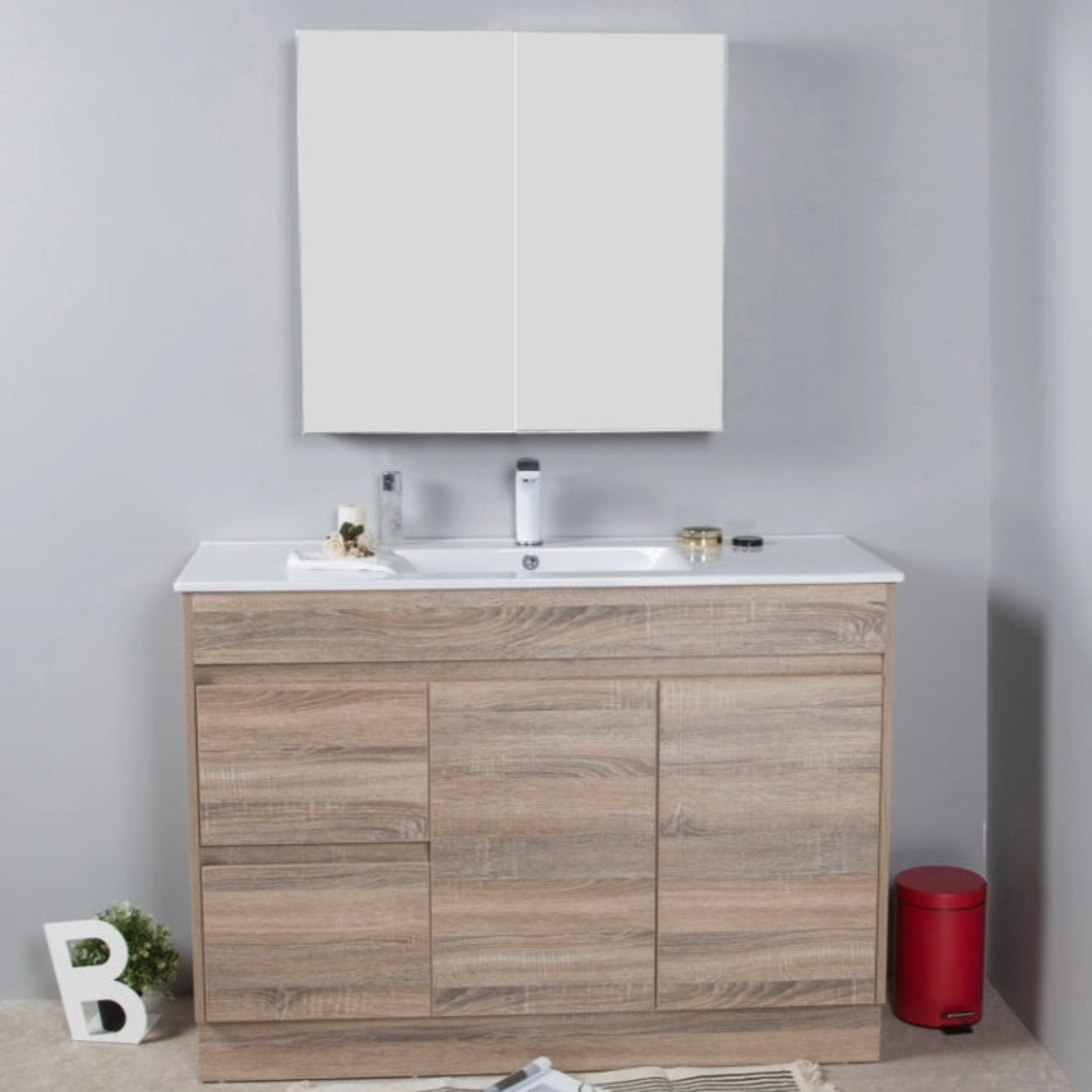 AULIC GRACE WHITE OAK 1200MM SINGLE BOWL FLOOR STANDING VANITY (AVAILABLE IN LEFT AND RIGHT HAND DRAWER)