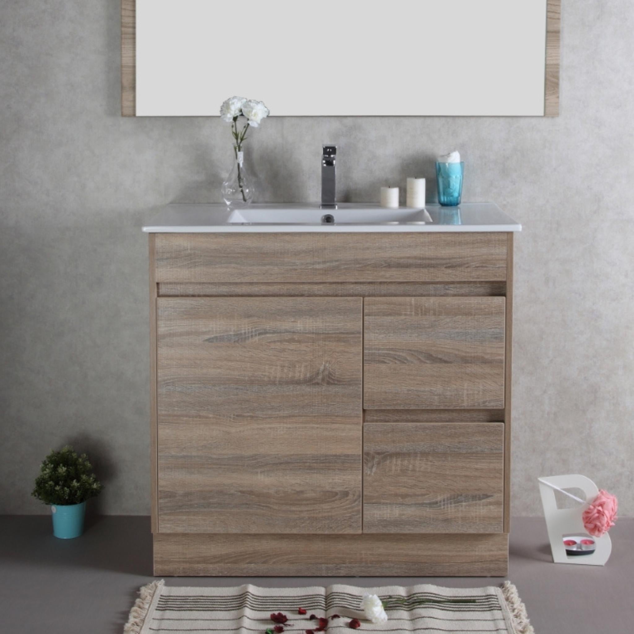 AULIC GRACE WHITE OAK 900MM LEFT HAND AND RIGHT HAND DRAWER FREE STANDING VANITY