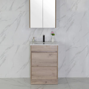 AULIC MAX WHITE OAK 600MM SINGLE BOWL FLOOR STANDING VANITY
