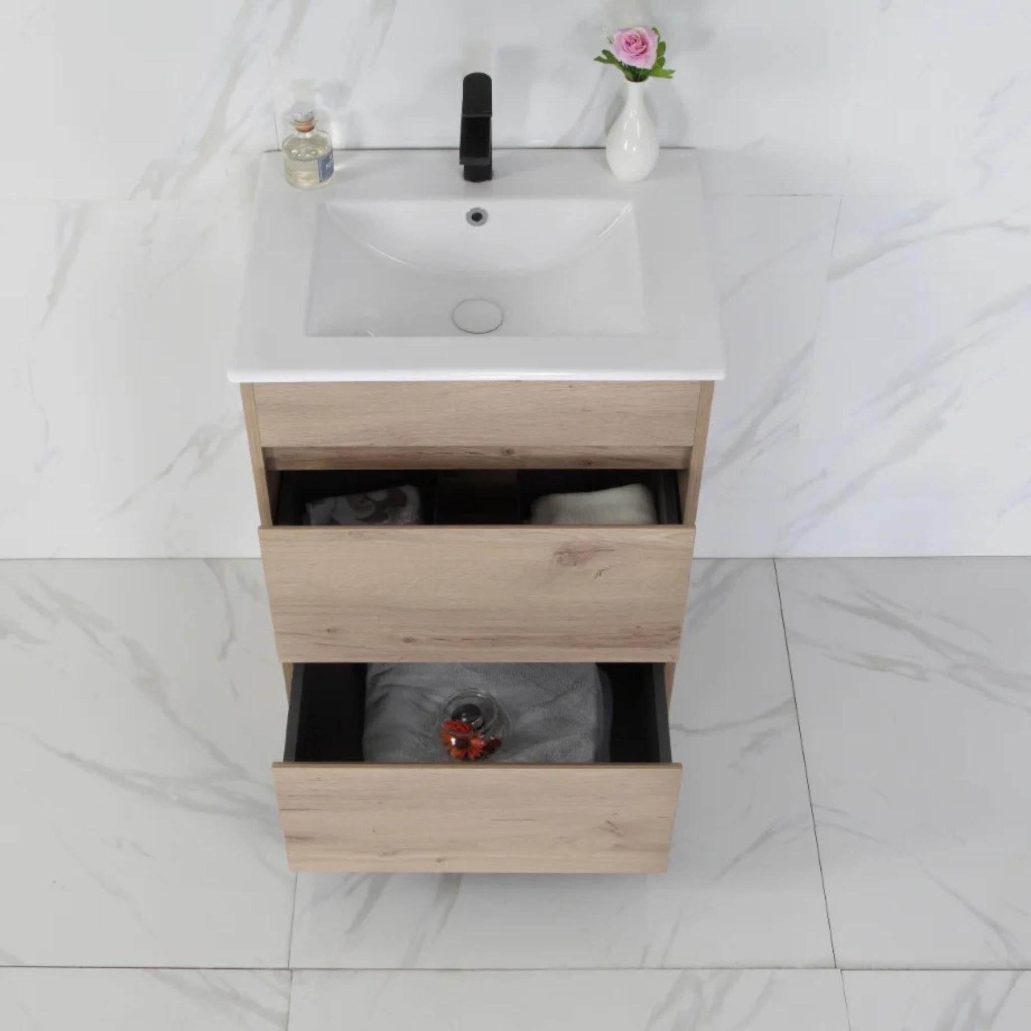 AULIC MAX WHITE OAK 600MM SINGLE BOWL FLOOR STANDING VANITY