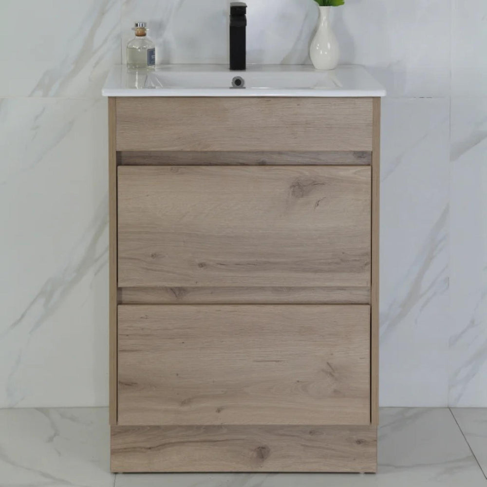 AULIC MAX WHITE OAK 600MM SINGLE BOWL FLOOR STANDING VANITY
