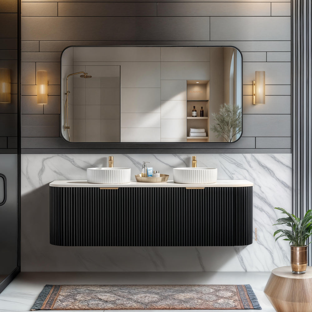 CETO AVALON MATTE BLACK 1500MM DOUBLE BOWL WALL HUNG VANITY