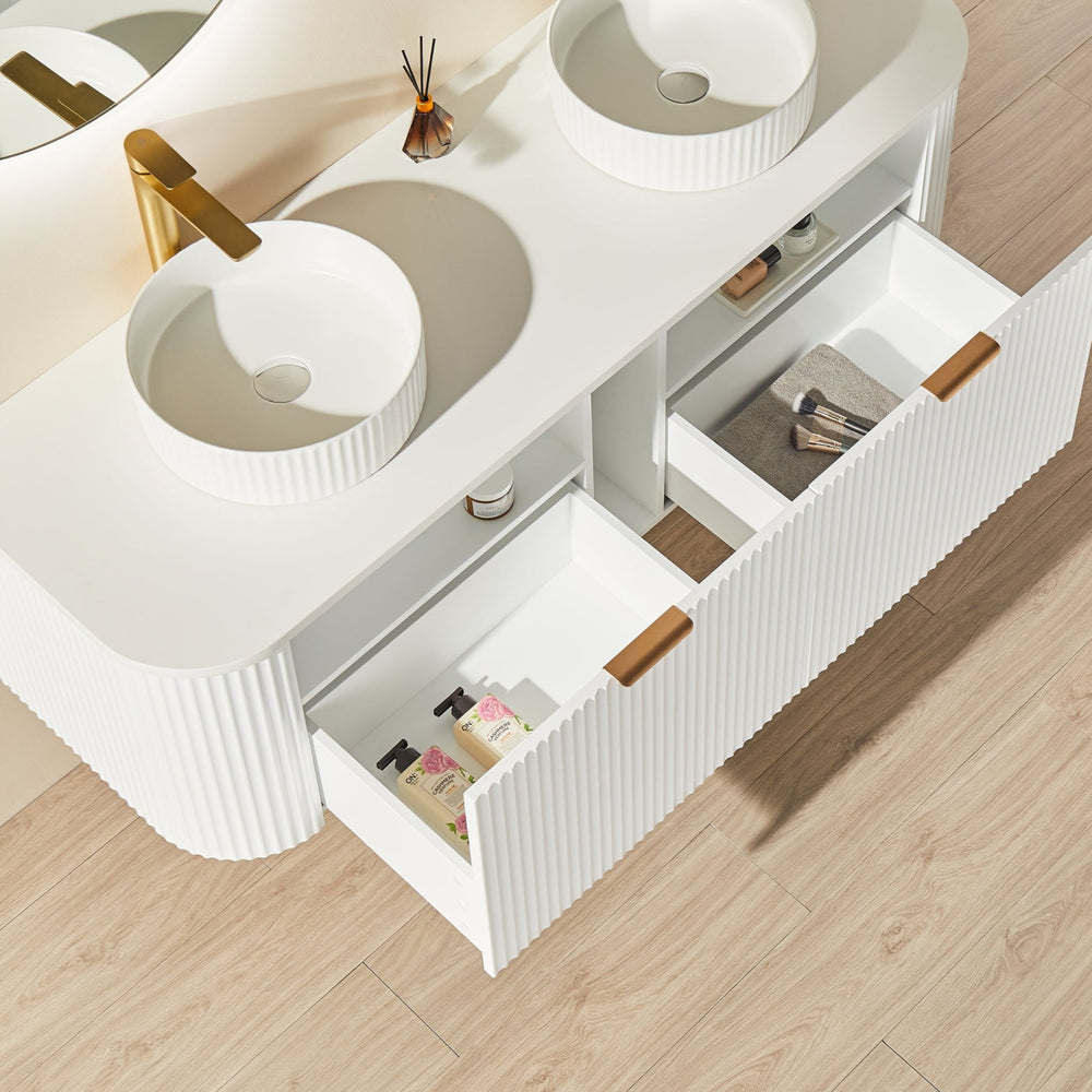 CETO AVALON MATTE WHITE 1500MM DOUBLE BOWL WALL HUNG VANITY