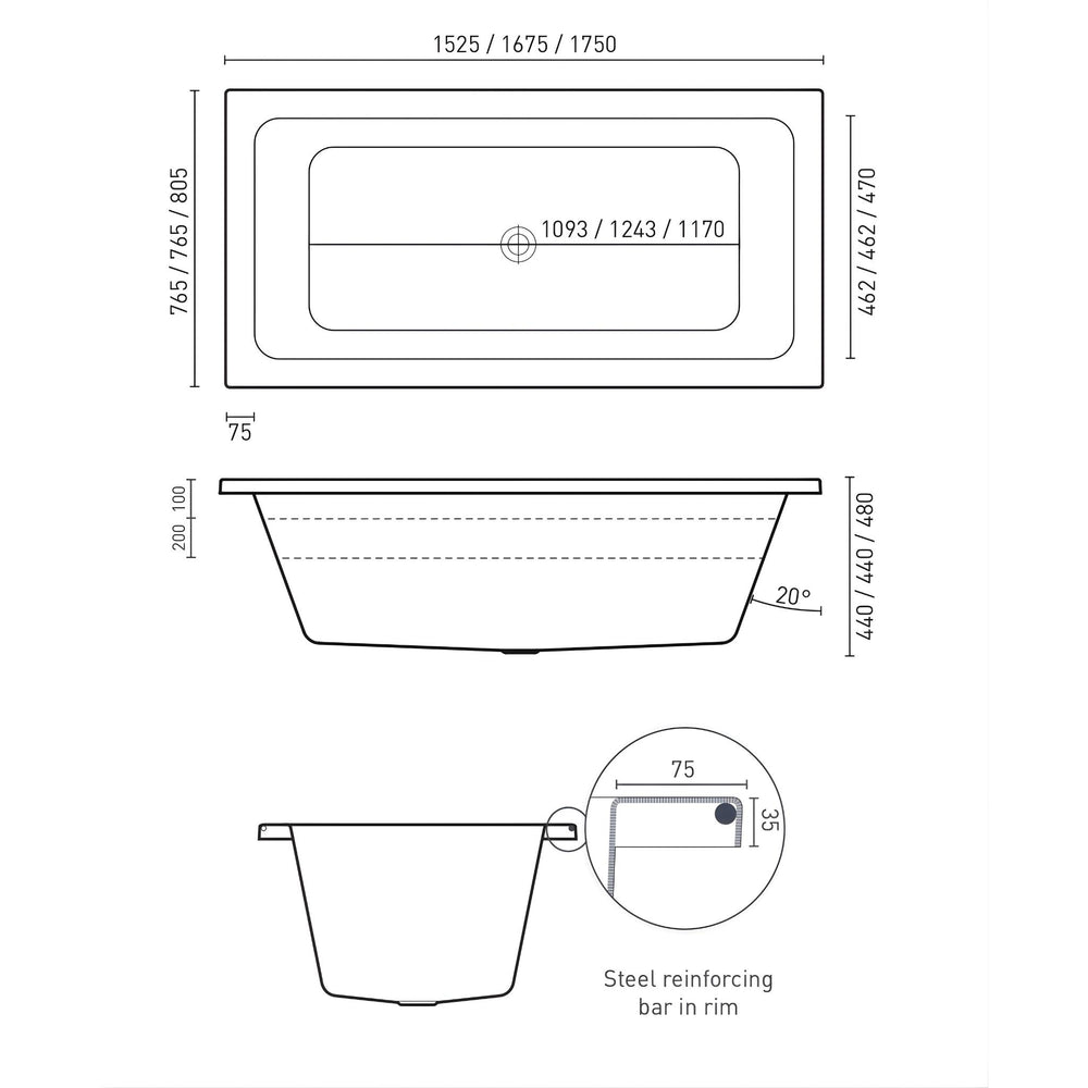 DECINA CARINA ISLAND BATH GLOSS WHITE (AVAILABLE IN 1525MM, 1675MM AND 1750MM)