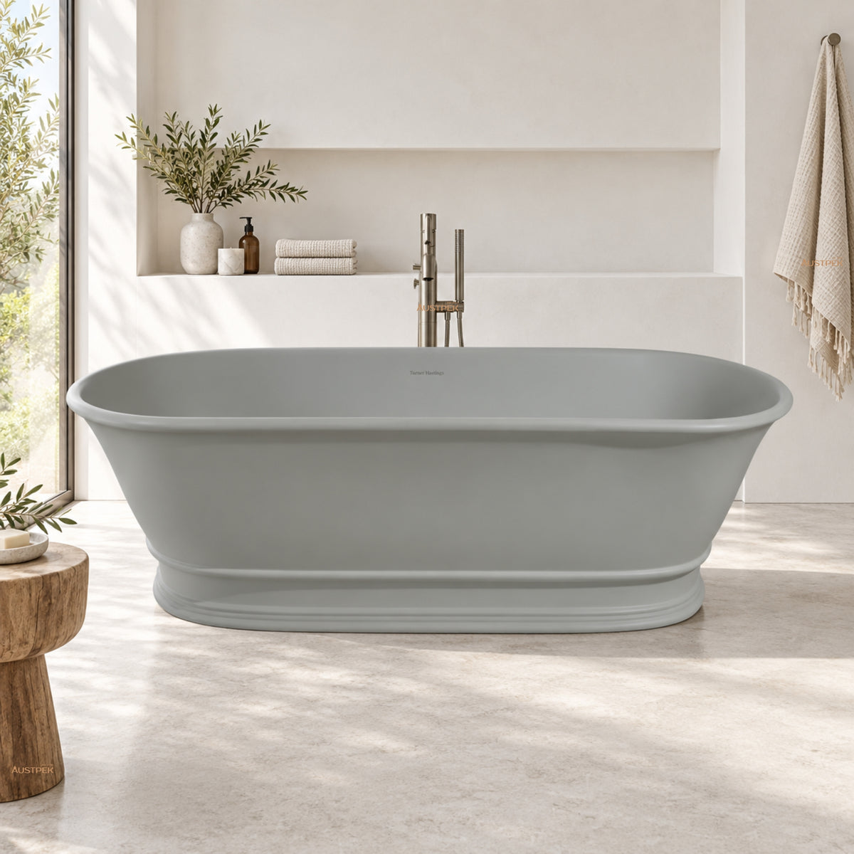 TURNER HASTINGS CAMBRIDGE TITANCAST FREESTANDING NON OVERFLOW BATHTUB INDUSTRIAL GREY (AVAILABLE IN 1560MM AND 1740MM)